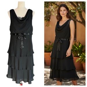 Rabbit Rabbit Rabbit Elegant Tiered Black Evening Dress